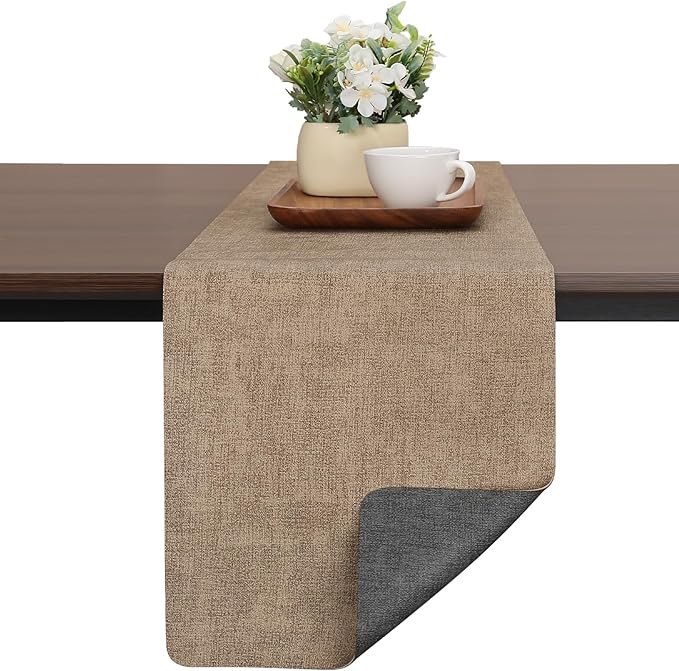 Table Runners 55 Inches Long, Dual-Sided Faux Leather Farmhouse Table Runner Waterproof Heat Resistant Non-Slip for Living Room Party Home Decor Holiday Decorations(Gray Beige, 12 x 55 Inch)