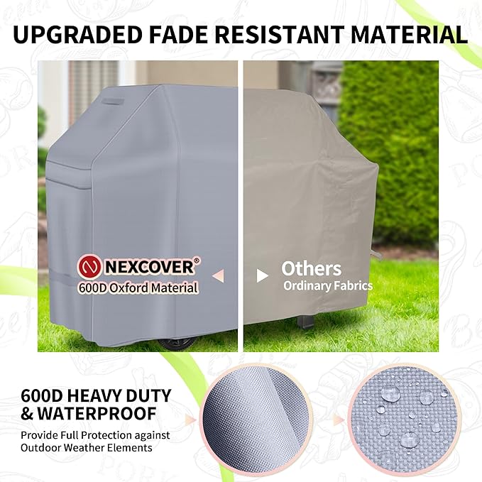 NEXCOVER Barbecue Gas Grill Cover - 60 Inch Waterproof BBQ Cover, Heavy Duty Grill Cover, Fade & Weather Resistant, Fits Weber, Brinkmann, Char Broil, Holland
