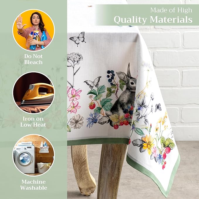 Maison d' Hermine Table Cloth Rectangle Table 100% Cotton 60 x 108 Inches Tablecloth Reusable Decorative for Dining Room, Farmhouse, Home, Party, Festive & Wedding Spring Summer - Printemps