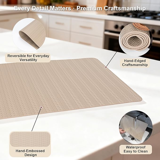 Faux Leather Placemats Set of 6 – 17x12 Inch Vinyl Table Mats, Heat Resistant, Non Slip, Wipeable & Washable, Easy to Clean Dining Table Decor for Kitchen & Dining Room（Light Taupe）