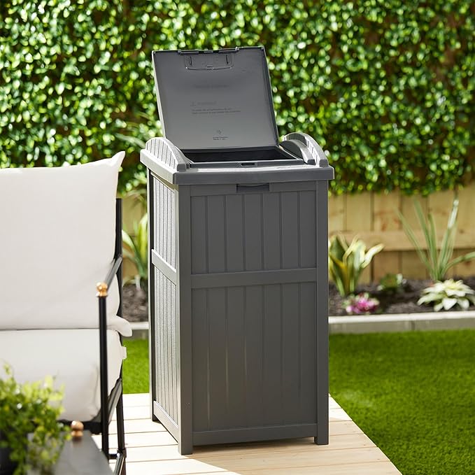 Suncast 4 Pack Outdoor Waste Bin Trash Hideaway Container with Latching Lid, 33 Gallon Capacity