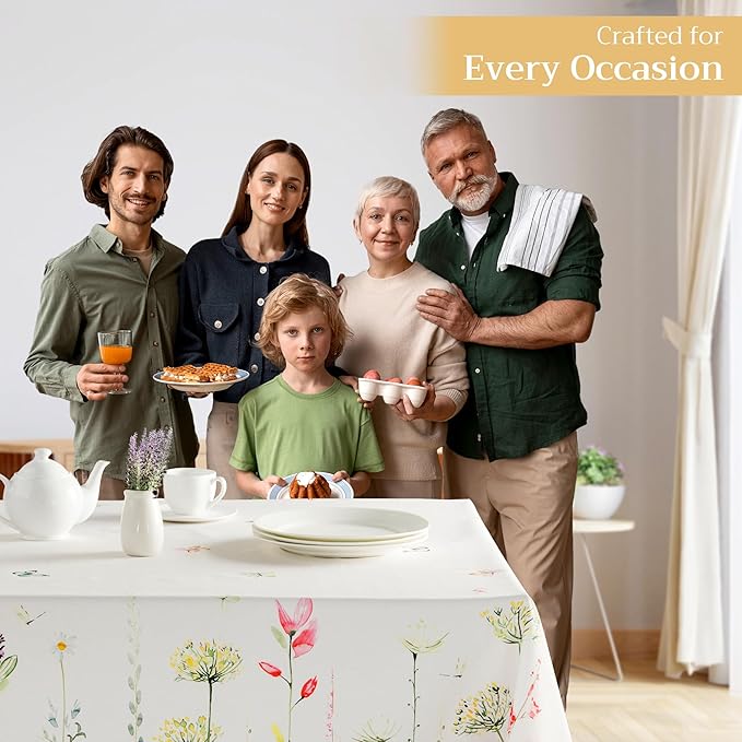 Maison d' Hermine Table Cloth Rectangle Table 100% Cotton 60 x 120 Inches Tablecloth Reusable Decorative for Dining Room, Farmhouse, Home, Party, Festive & Wedding Spring Summer - Botanical Fresh