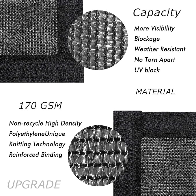UPGRADE Privacy Fence Screen 4'x8' Black Outdoor 90% Visibility Blockage 170 GSM Mesh Shade Cover Panels for Backyard,Balcony,Home Decoration with Zip Ties,Customized Avaliable
