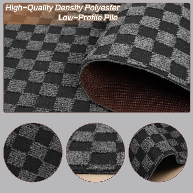 3' x 68' Runner Rugs with Rubber Backing, Indoor Outdoor Utility Carpet Runner Rugs, Checkered Gray, Can Be Used as Aisle for The RV and Boat, Laundry Room and Balcony