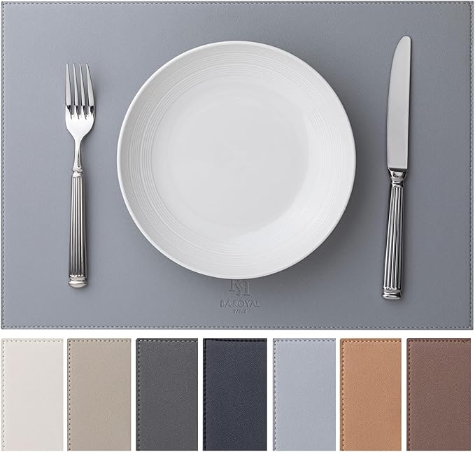 Faux Leather Placemats Set of 4 Vinyl Washable Wipeable Table Mats for Kitchen Dining Table Heat Resistant Waterproof Modern Indoor/Outdoor Placemats Non-Slip Easy Clean Place Mats (Gray)