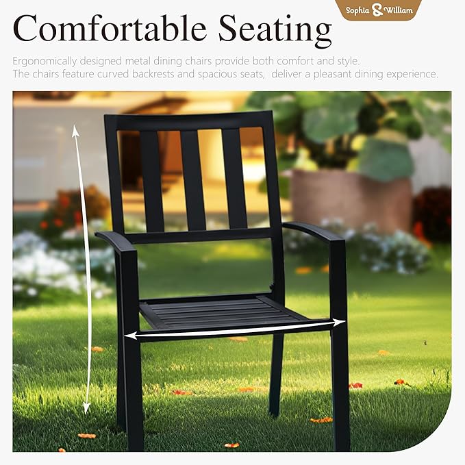 Sophia & William Round Patio Table and Chairs Set, Outdoor Dining Set for 4, 5 Piece Metal Patio Furniture, 42" Black Table(Stripe)