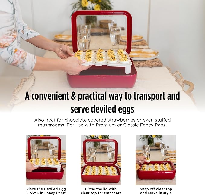 Fancy Panz Deviled Egg Trayz - Holds 20 Eggs - Deviled Egg Container Fits Classic/Premium Fancy Panz Elevated Food Serving Tray - Portable Eggs Carrier with Lid - Made in The USA Hosting Essentials