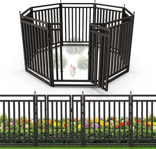 Garden Fence 40in (H) x 18ft (L), 7 Panels + 1 Gate, Durable Outdoor Yard Barrier, Secure Garden Fencing Weather-Resistant Fence Ideal for Pets, Privacy & Decoration, Black Silver
