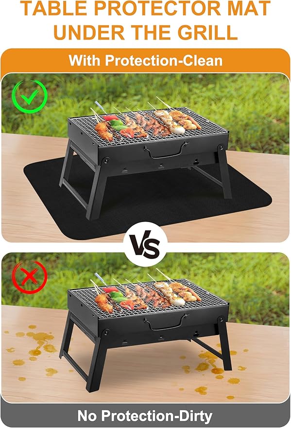 24×31 inches Heat Resistant Grill Mats for Countertop & Table, Fireproof Mats for Outdoor Grill, Portable Charcoal Grill, Gas Grill, Pizza Oven Compatible with Blackstone, Ninja, Black
