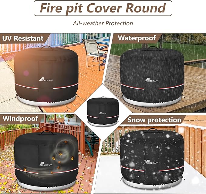 Fire Pit Cover for Solo Stove Bonfire,600D Tear-Resistant Heavy Duty Durable 100% Waterproof 27-29 Inch Smokeless Fire Pit Cover, Patio Weatherproof Gas Fire Pit, Black 29"x18"
