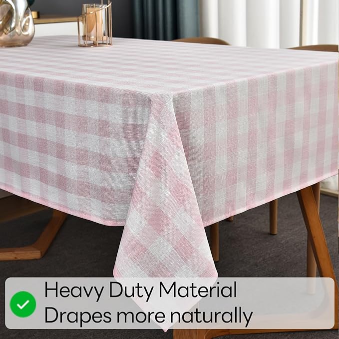 Gingham Table Cloth for Rectangle Tables Pink Checkered Plaid Tablecloth Heavy Duty Cotton Blend Washable & Wrinkle Table Cover for Outdoor Kitchen Dining Picnic Camping (52x120 Inch)