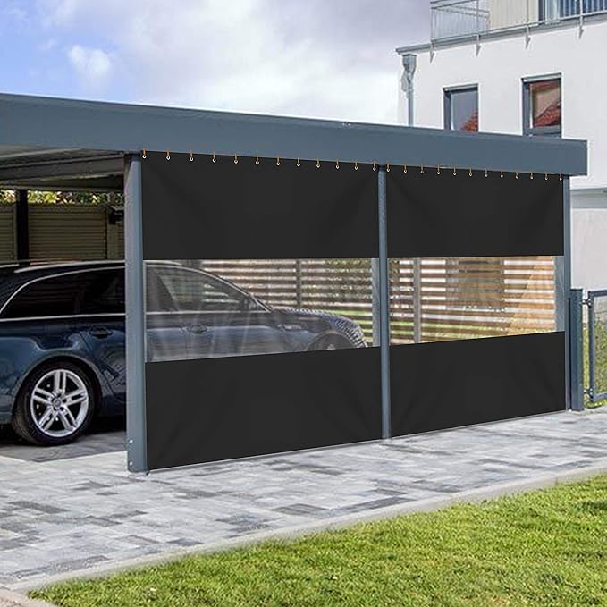 Covers & all Outdoor Clear Panel Curtain, 12 oz Vinyl Outdor Curtains for Patio, Waterproof & Weather Resistant Tarp with Brass Grommets for Pergola, Porch, Gazebos, Balcony (10' H x 9' W, Black)