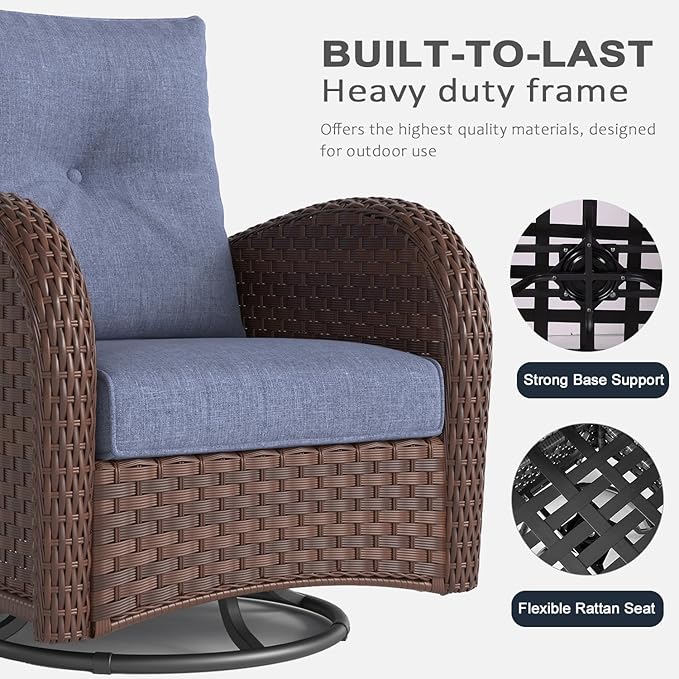 LayinSun 5 Pieces Outdoor Patio Furniture Set, Rattan Wicker Sectional Swivel Rocker Chairs Sets