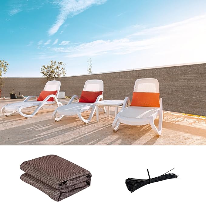 LOVE STORY Custom Size 3.3'x2' Brown Balcony Privacy Screen,UV Block Privacy Fence Screen,90% Shield for Outdoor Pool Garden Apartment Railing