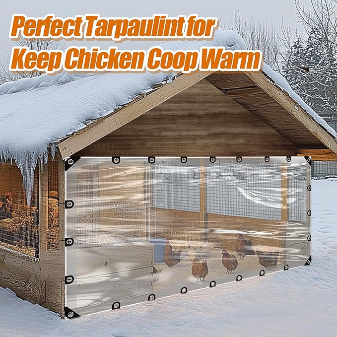 10x13ft Anti-Tear Clear Tarp Waterproof for Patio Winterizing - 2pcs Windproof Poly Tarpaulin, Heavy Duty Transparent Enclosure with Grommets for Covering Chicken Coops Greenhouse Garden Plants