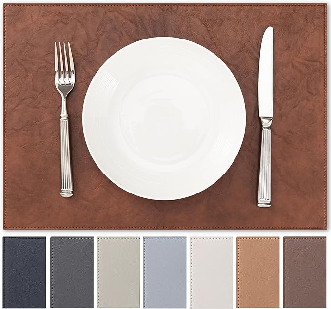 Faux Leather Placemats Set of 8 Vinyl Washable Wipeable Table Mats for Kitchen Dining Table Heat Resistant Waterproof Indoor/Outdoor Placemats Non-Slip Easy Clean Place Mats (Reddish Brown)