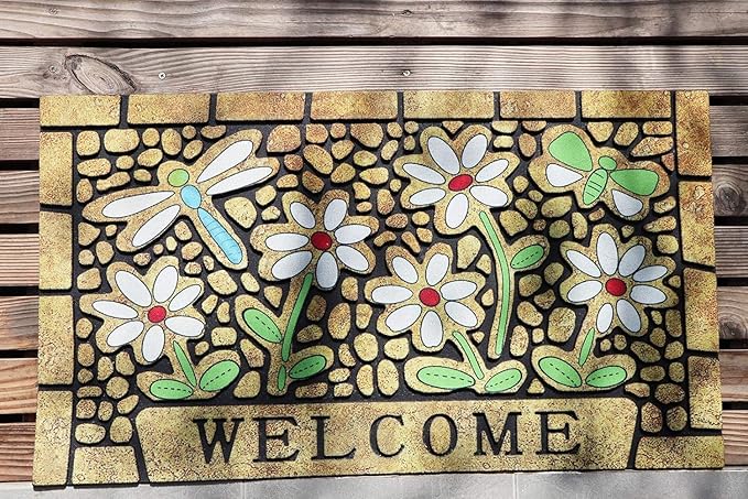CHICHIC Welcome Door Mat 24 x 36 Inch Front Doormat Outdoors for Home Entrance Outdoors Mat for Outside Entry Way Doormat Entry Rugs, Heavy Duty Non Slip Rubber Back Low Profile, Dragonfly