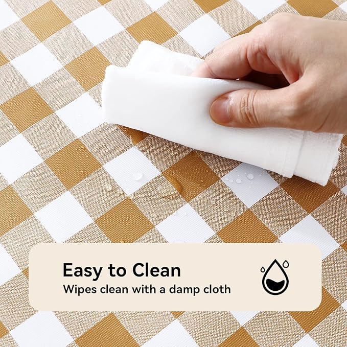 Romanstile Rectangle Vinyl Tablecloth, 100% Waterproof Buffalo Gingham Plastic Table Cloth, Heavy Duty Wipeable Checkered Table Covers for Outdoor, Camping, Picnic, Patio - 52 x 70, Coffee and White