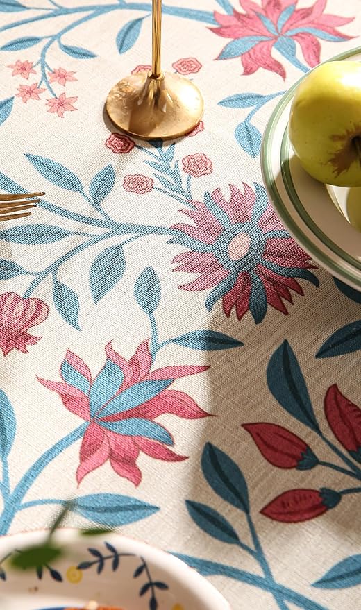 Designer Linen Long Rectangle Tablecloth,Vintage William Morris Wrinkle Resistant Floral Table Cloth,Decor Table Cover for Kitchen,Dining,Thanksgiving,Christmas,63"*94"-Dorodango B