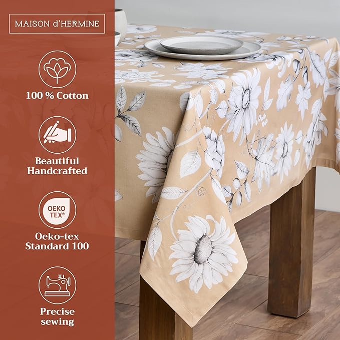 Maison d' Hermine Table Cloth Rectangle Table 100% Cotton 70 x 90 Inches Fall Tablecloth Reusable Everyday Use for Thanksgiving Christmas Decorations Dining Farmhouse Party (Pretty Autumn)