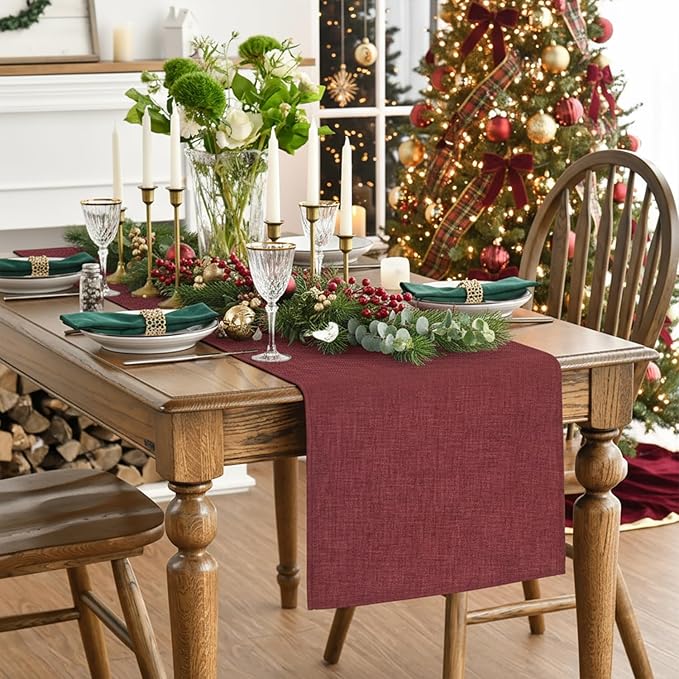 Artoid Mode Dark Red Table Runner, Seasonal Christmas Valentine's Washable Kitchen Dining Table Decoration for Home Party Decor 13x48 Inch