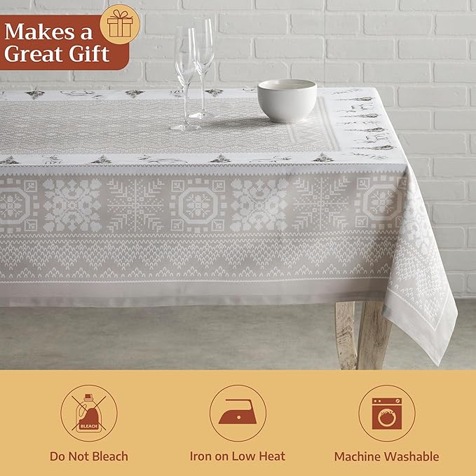 Maison d' Hermine Table Cloth Rectangle Table 100% Cotton 60 x 108 Inches Fall Tablecloth Reusable Everyday Use for Thanksgiving Christmas Decorations Dining Farmhouse Party (Cozy Christmas)