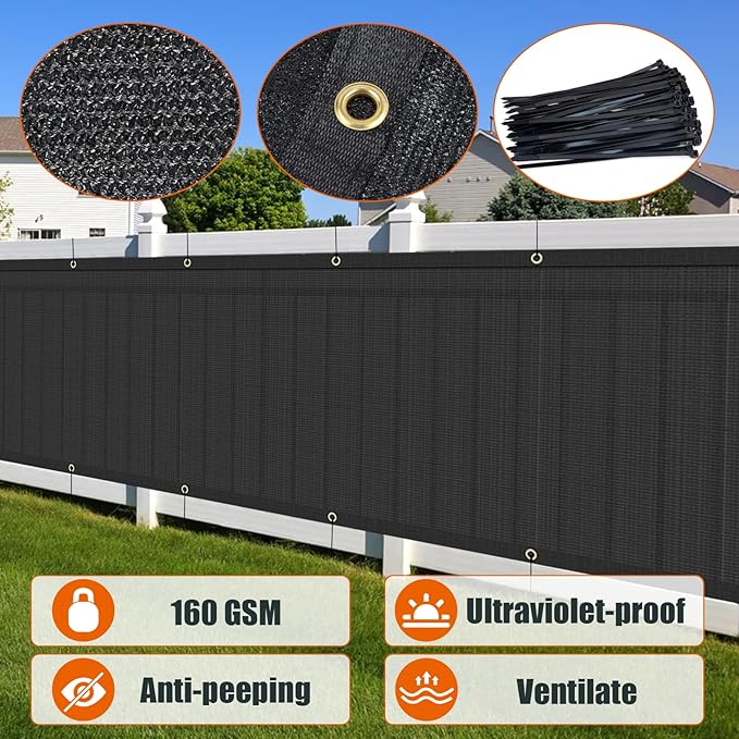 AYOHA 4' x 90' Privacy Fence Screen Fabric Mesh Shade Net Cover, Heavy Duty 160 GSM Privacy Barrier for Chain Link Fence, 90% Privacy Blockage, Excellent Airflow, Cable Zip Ties Included, Black