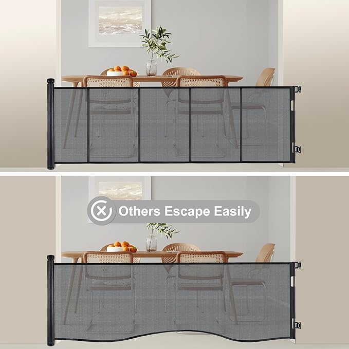 150 inches Retractable Baby Gate, 34 inches Tall Extra Wide Safety Gate for Large Hallways, Open Areas, Pet Zones, Durable Mesh Gate for Kids and Dogs, Black