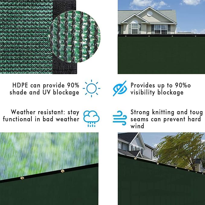 UPGRADE Privacy Fence Screen 8'x45' Dark Green Outdoor 90% Visibility Blockage 170 GSM Mesh Shade Cover Panels for Backyard,Balcony,Home Decoration with Zip Ties,Customized Avaliable
