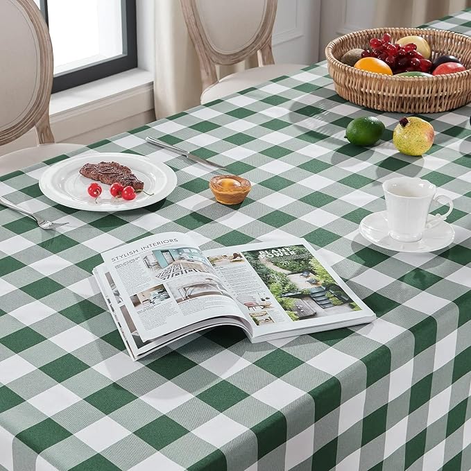 Softalker Gingham Checkered Tablecloth Rectangle - Outdoor Waterproof Buffalo Plaid Table Cloth, Stain Resistant Washable Table Cover for Picnic, Camping - Green and White, 2 Pack - 60 x 102 Inch