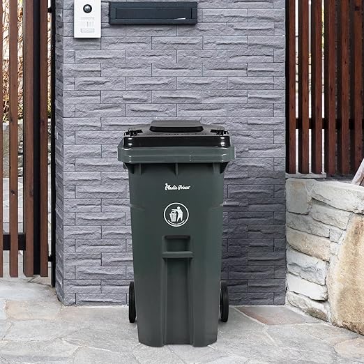 32 Gallon Trash Can with Wheels Outdoor Trash Can with Wheels and Lid Heavy-Duty Trash Bin for Plastic Outside Garbage Can Wheeled Gray for Home Hospitals Restaurants Offices