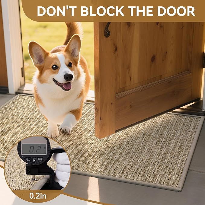 Front Door Mat 17"x30", Heavy Duty Waterproof Dirt Trapping Non-Slip Doormats, Low Profile Entrance Mats for Front Indoor/Outdoor, Brown