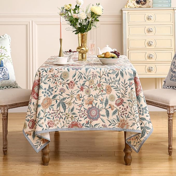 Designer Vintage Linen Small Rectangle Tablecloth,William Morris Floral Colorful Pattern Table Cloth,Decor Table Cover for Kitchen,Dining,Thanksgiving,Christmas,55"*71"-Flowershadow a