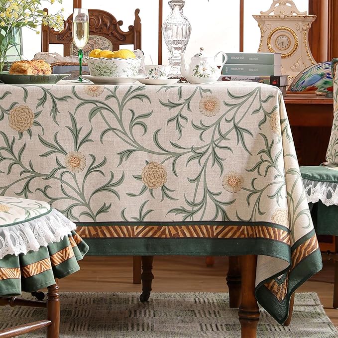patdrea Designer French Linen Table Cloth for Rectangle Table,Vintage Fall Decorative Tablecloth,Floral Decoration Cover for Kitchen Dining Christmas,Tea Party,Thanksgiving,67"x118"-Littledaisy