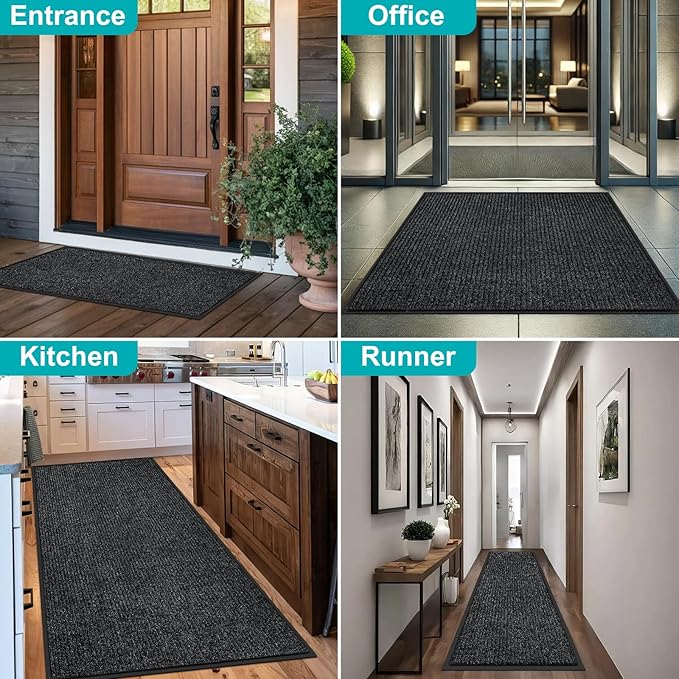 Azadx 4'x8' Indoor Outdoor Door Mat Heavy Duty Front Door Mat Ultra Absorbent Muddy Dirt Resist Welcome Door Mats Non-Slip Backing Entrance Mat for Home Commercial Outdoor Entrance Floor Mat