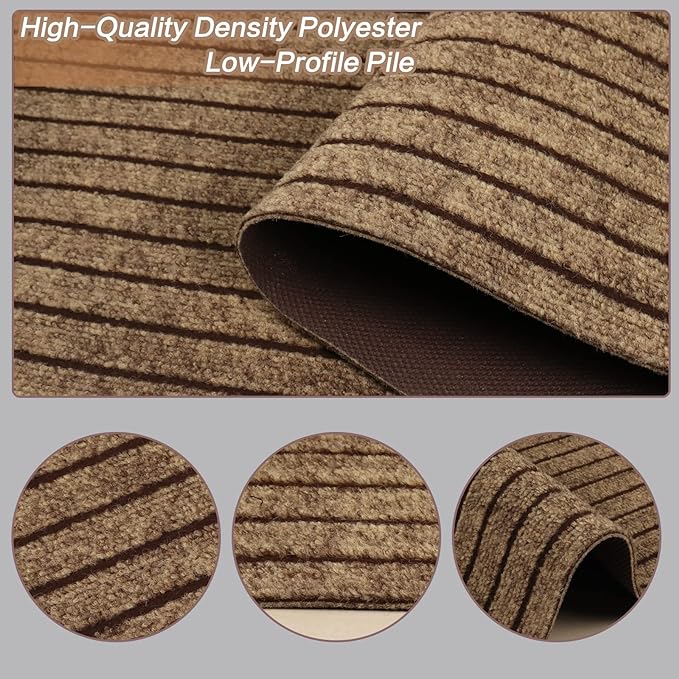 3' x 61' Runner Rugs with Rubber Backing, Indoor Outdoor Utility Carpet Runner Rugs, Stripe Brown, Can Be Used as Aisle for The RV and Boat, Laundry Room and Balcony
