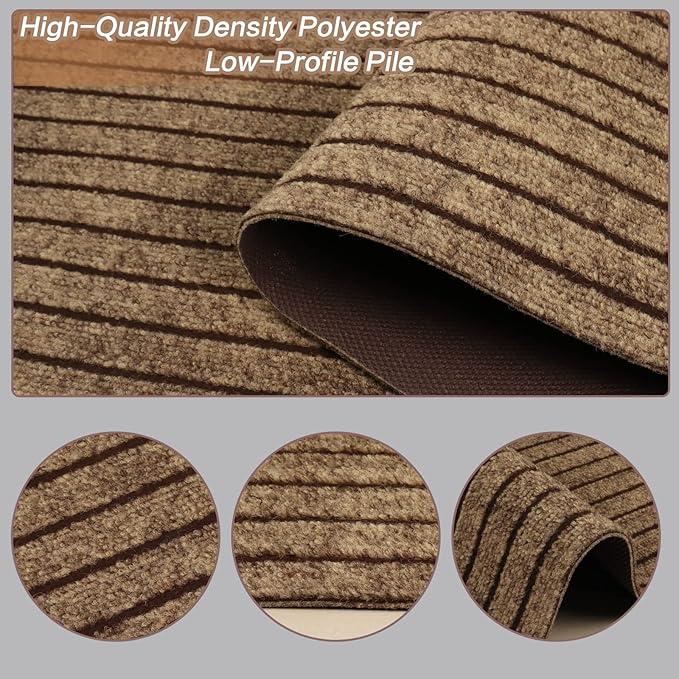 3' x 71' Runner Rugs with Rubber Backing, Indoor Outdoor Utility Carpet Runner Rugs, Stripe Brown, Can Be Used as Aisle for The RV and Boat, Laundry Room and Balcony