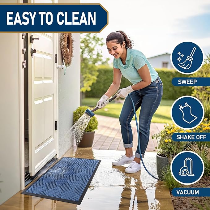Smiry Front Door Mat Outside Entrance, Heavy Duty Outdoor Indoor Mat, Natural Rubber Doormat, Non Slip, Trap Dirt and Moisture, Easy Clean, Low Profile Patio Porch Entryway Mat, 59x23, Blue