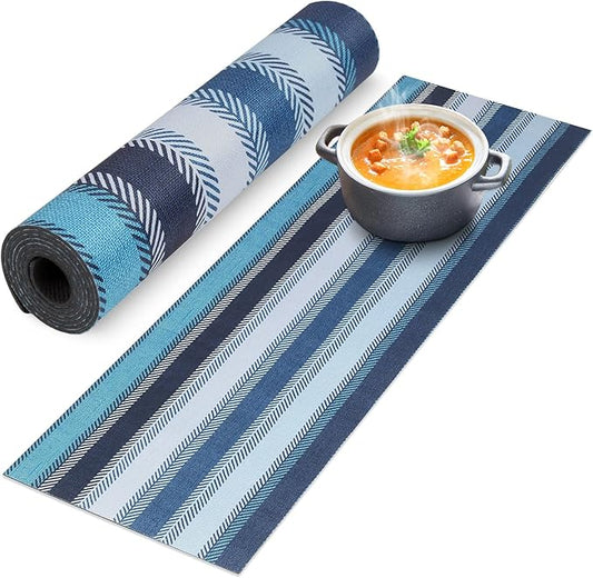 Trivet Table Runner Hot Plates Mat 12 X 40 Inch Heat Resistant Table Protector Waterproof Decorative Farmhouse Kitchen Trivets Counter Heat Proof Placemats for Hot Dishes (Blue Stripe)
