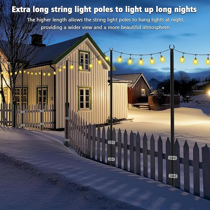 10 Pack String Light Poles,Metal Poles for Hanging Outdoor Light Strings,7 Pack 10 FT Light Poles Stand for Outside Garden,Patio,Wedding,Backyard,Deck,Party