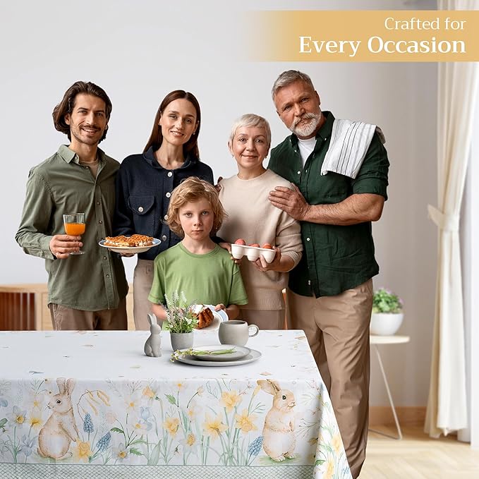 Maison d' Hermine Table Cloth Rectangle Table 100% Cotton 70 x 90 Inches Tablecloth Reusable Decorative for Dining Room, Farmhouse, Home, Party, Festive & Wedding Spring Summer - Easter Dew