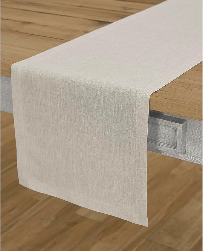 Solino Home Linen Table Runner 60 Inches - 100% Pure Linen Light Natural Table Runner 14 x 60 Inch Ideal for Dresser and Coffee Tables - Spring, Easter - Athena