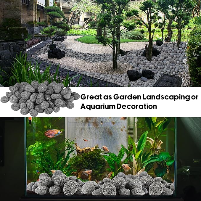 Skyflame 1/2-1 Inch Natural Tumbled Stones, Round Lava Rock Pebbles for Indoor Outdoor Gas Fire Pit | Fireplaces | Garden Landscaping Decoration | Cultivation of Potted Plants | 15 Pounds