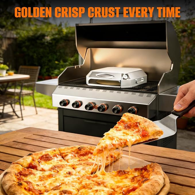 Onlyfire Stainless Steel Pizza Oven Kit for Gas Grill, Charcoal Grill and Propane, Portable Grill Top Pizza Oven Kit Baking Tools Including Pizza Stone, Pizza Peel & Thermometer