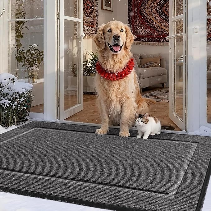 Extra Large Front Door Mat Outside Entrance Indoor Doormat, 60" x 34" Outdoor Mats for Patio Waterproof, Outdoor Door Mats for Outside Entry, Indoor Rugs for Entryway, Sturdy Natural Rubber, Grey