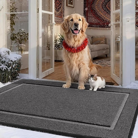 Extra Large Front Door Mat Outside Entrance Indoor Doormat, 60" x 34" Outdoor Mats for Patio Waterproof, Outdoor Door Mats for Outside Entry, Indoor Rugs for Entryway, Sturdy Natural Rubber, Grey