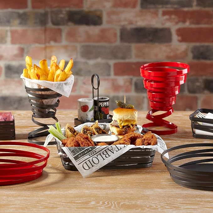 G.E.T. WB-982-R 9" x 7" Rectangular Red Powder Coated Metal Wire Serving Basket, Cyclone Collection
