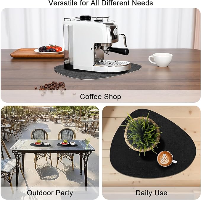 Placemats and Coasters, Washable Reversible Placemats Round Faux Leather Wipeable Place Mats Non Slip Heat Resistant Indoor Outdoor Table Mats (Set of 4, Gray Black)