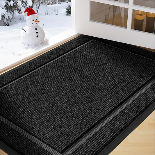 Front Door Mat Outside Entrance Indoor Doormat, 31" x 20" Outdoor Mats for Patio Waterproof, Outdoor Door Mats for Outside Entry, Indoor Rugs for Entryway, Sturdy Natural Rubber Entry Mat, Black