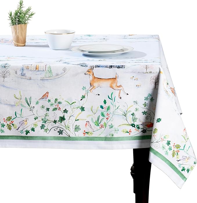 Maison d' Hermine Table Cloth Rectangle Table 100% Cotton 60 x 120 Inches Fall Tablecloth Reusable Everyday Use for Thanksgiving Christmas Decorations Dining Farmhouse Party (Snowy World)